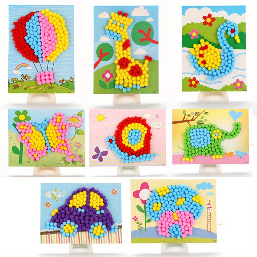 Art Craft Animals - 2pcs 16x21cm Colorful Pom-Pom Painting Animal