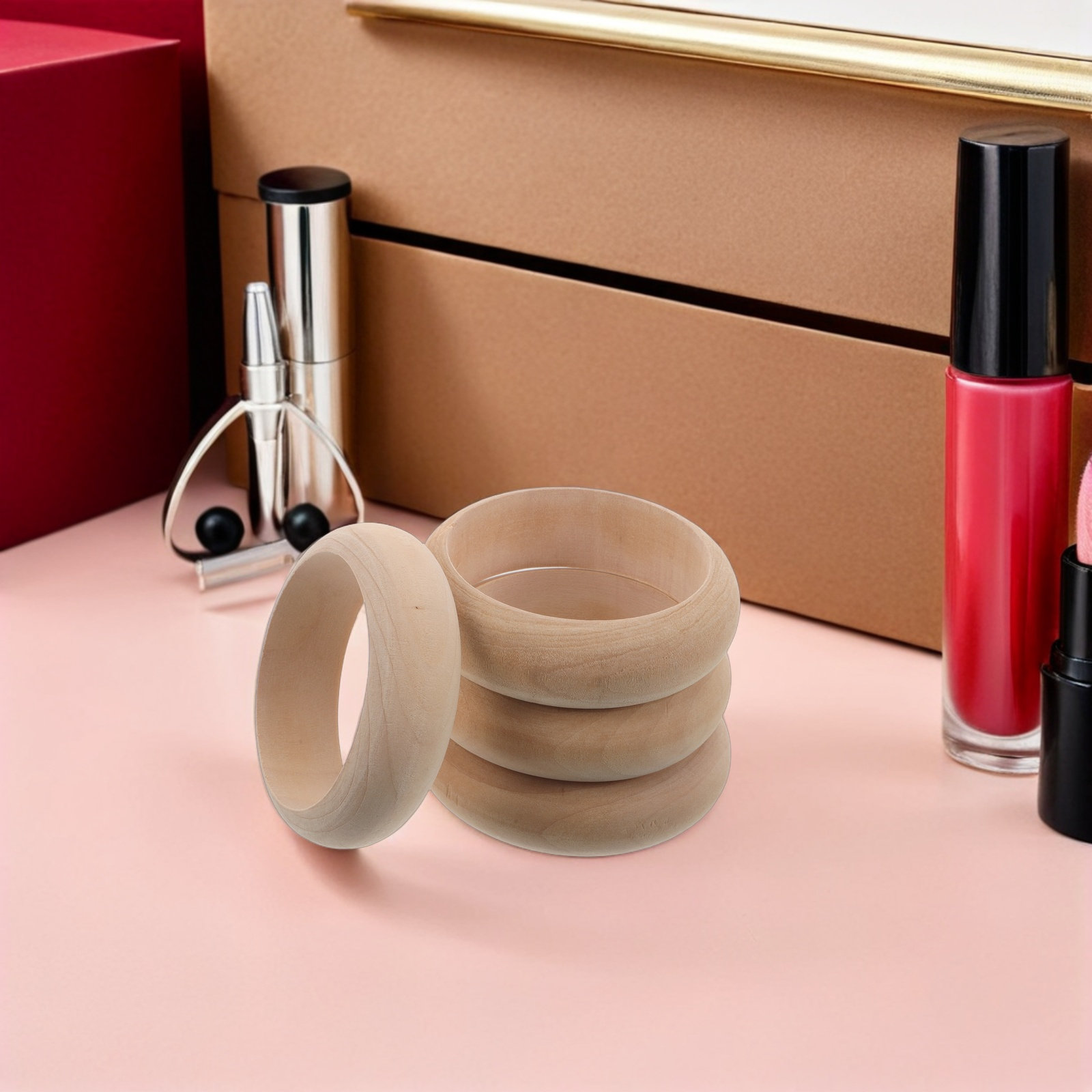 Art Craft Making - 4Pcs Solid Wood Bangle Blanks Unpainted
