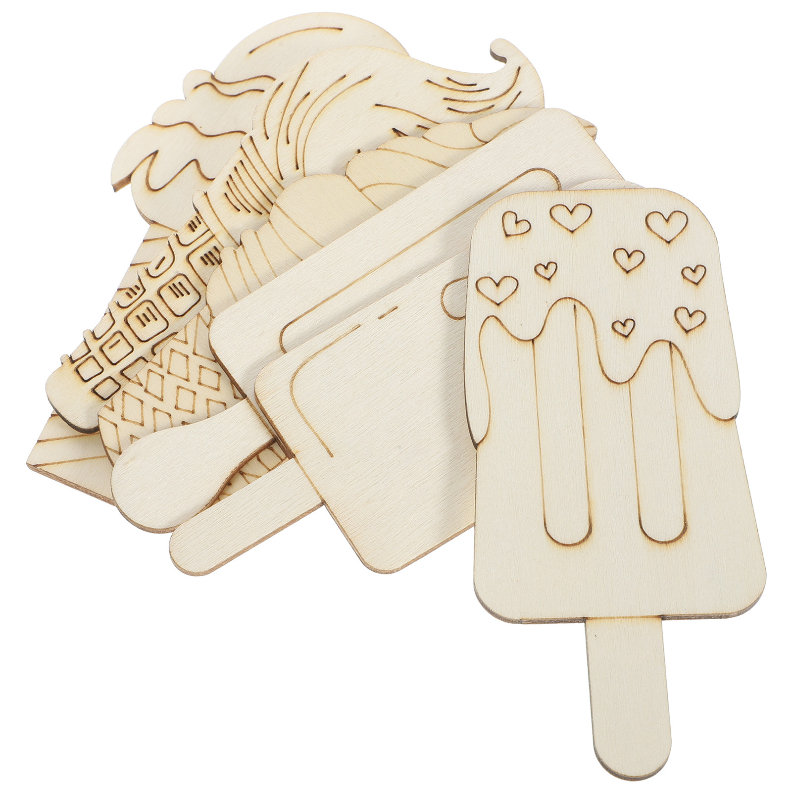 Art Craft Ice Cream - 30Pcs Blank Wooden Ice Cream Cutouts