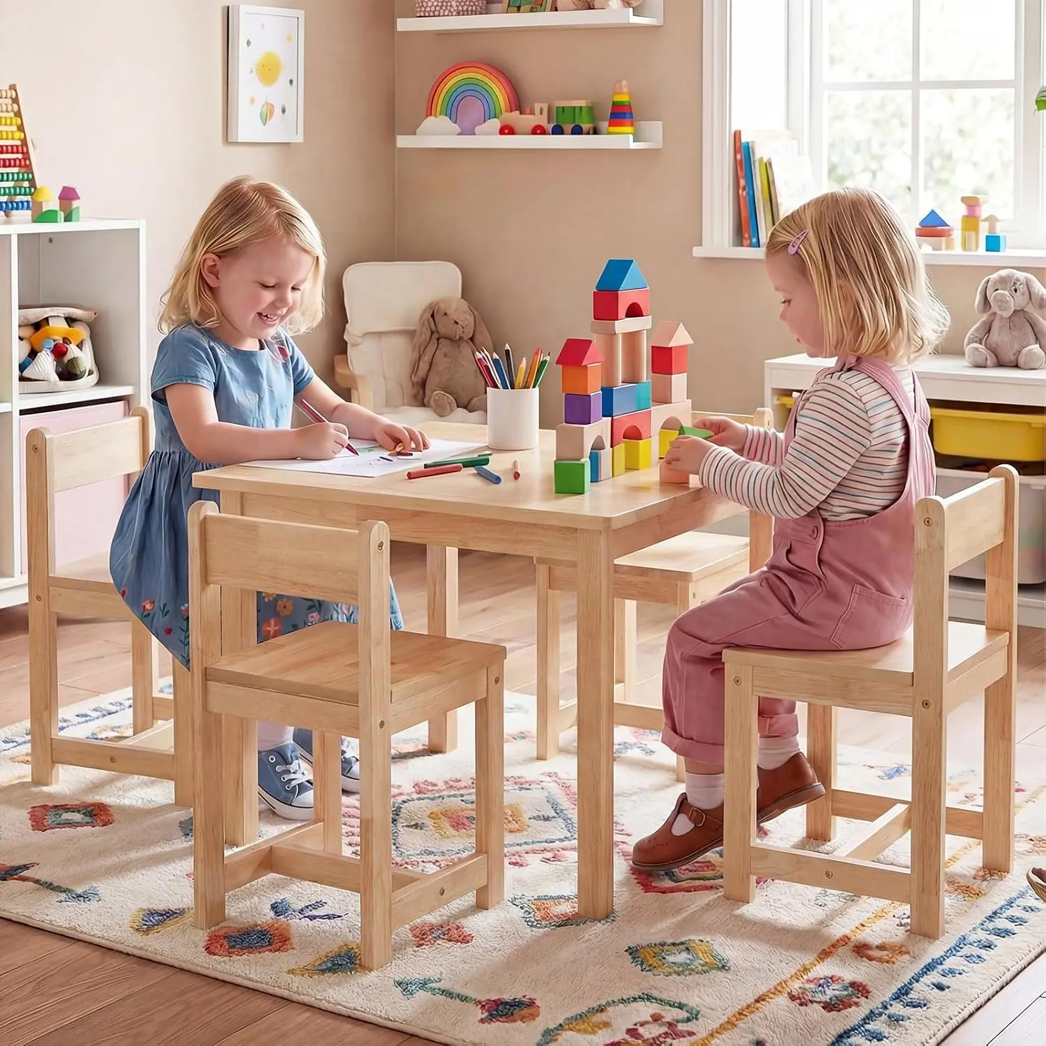 Kids Table and Chairs, 5 Piece - Art Craft Toddlers 评论和价格
